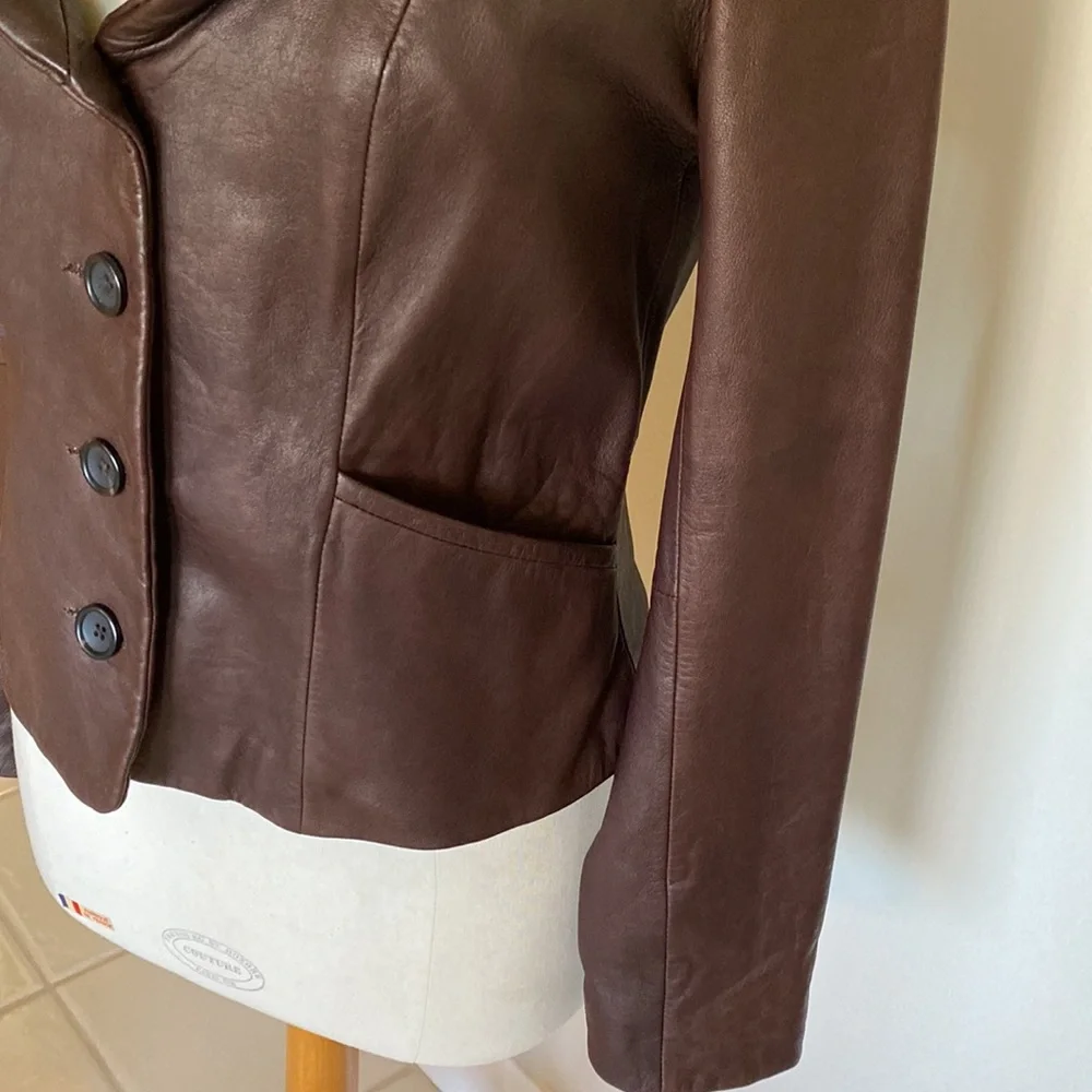 Butter-soft lamb skin chocolate brown Antonio Melani leather jacket, S - Picture 3 of 13